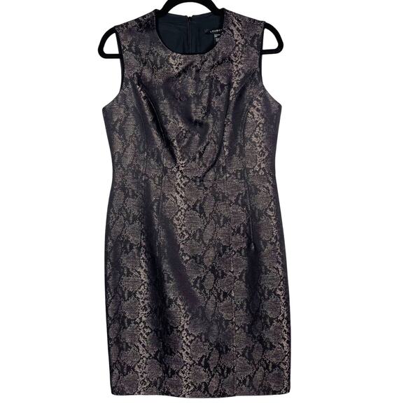 Louben Size 6 Black Metallic Copper Snakeprint Python Jacquard Sheath Dress Wool - Picture 1 of 10